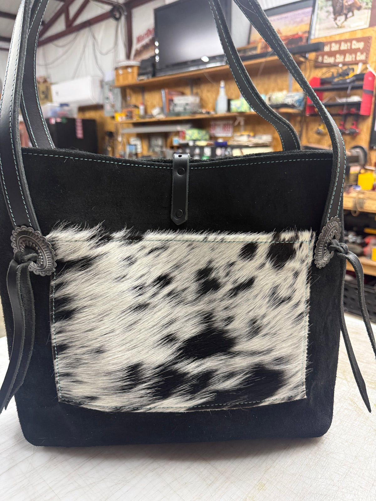 Black checker tote