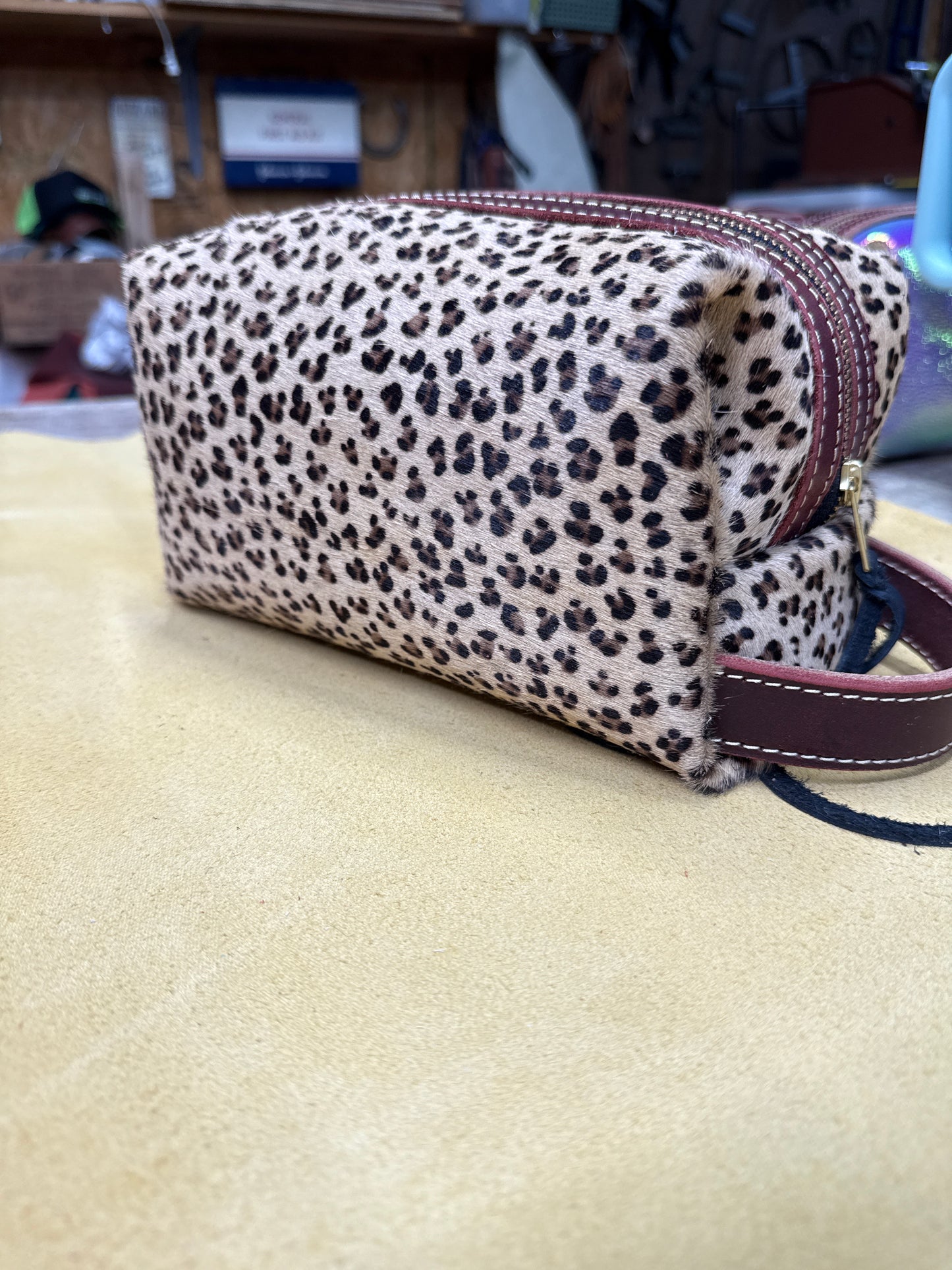 Hair on leopard bag