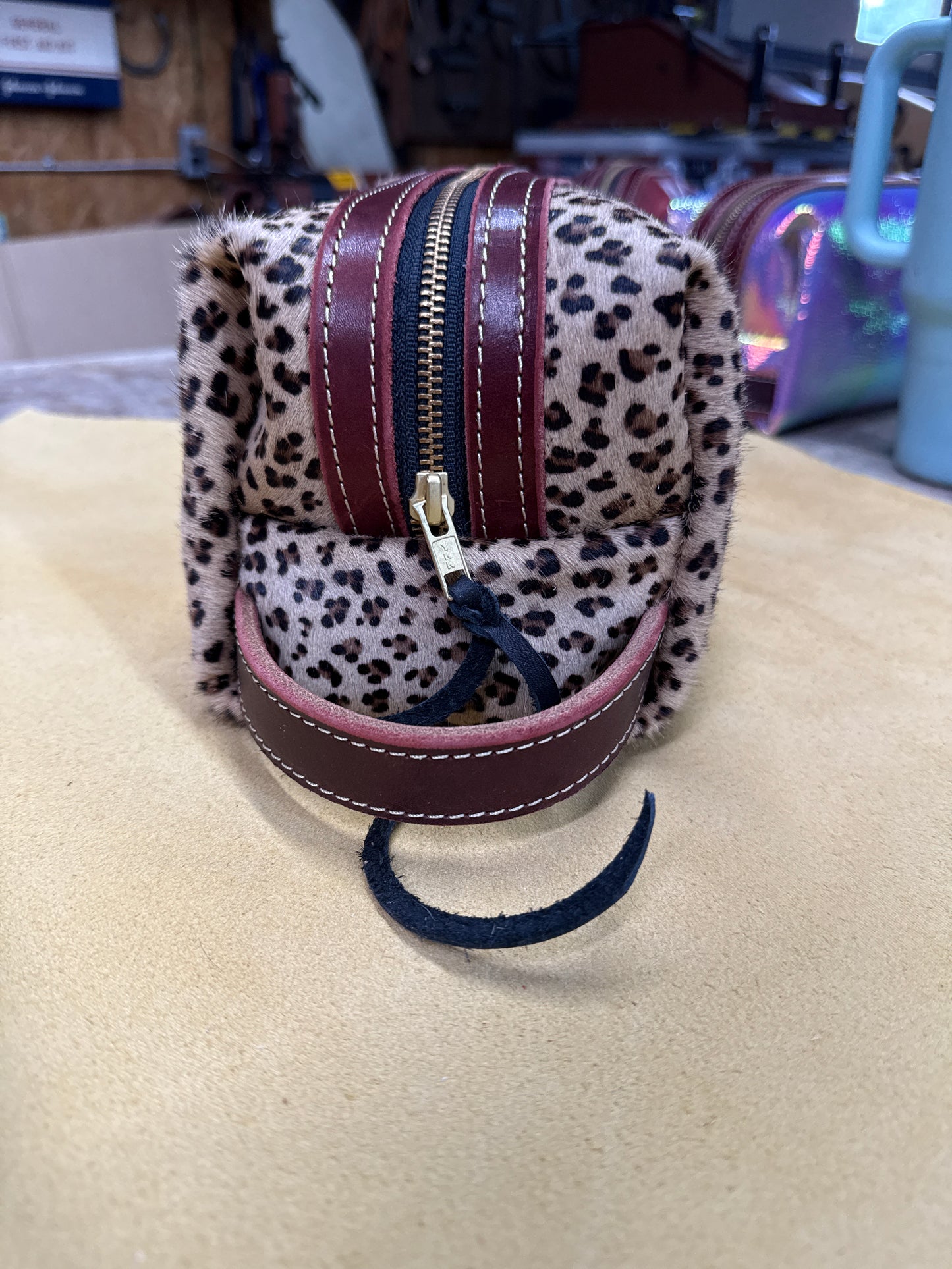 Hair on leopard bag