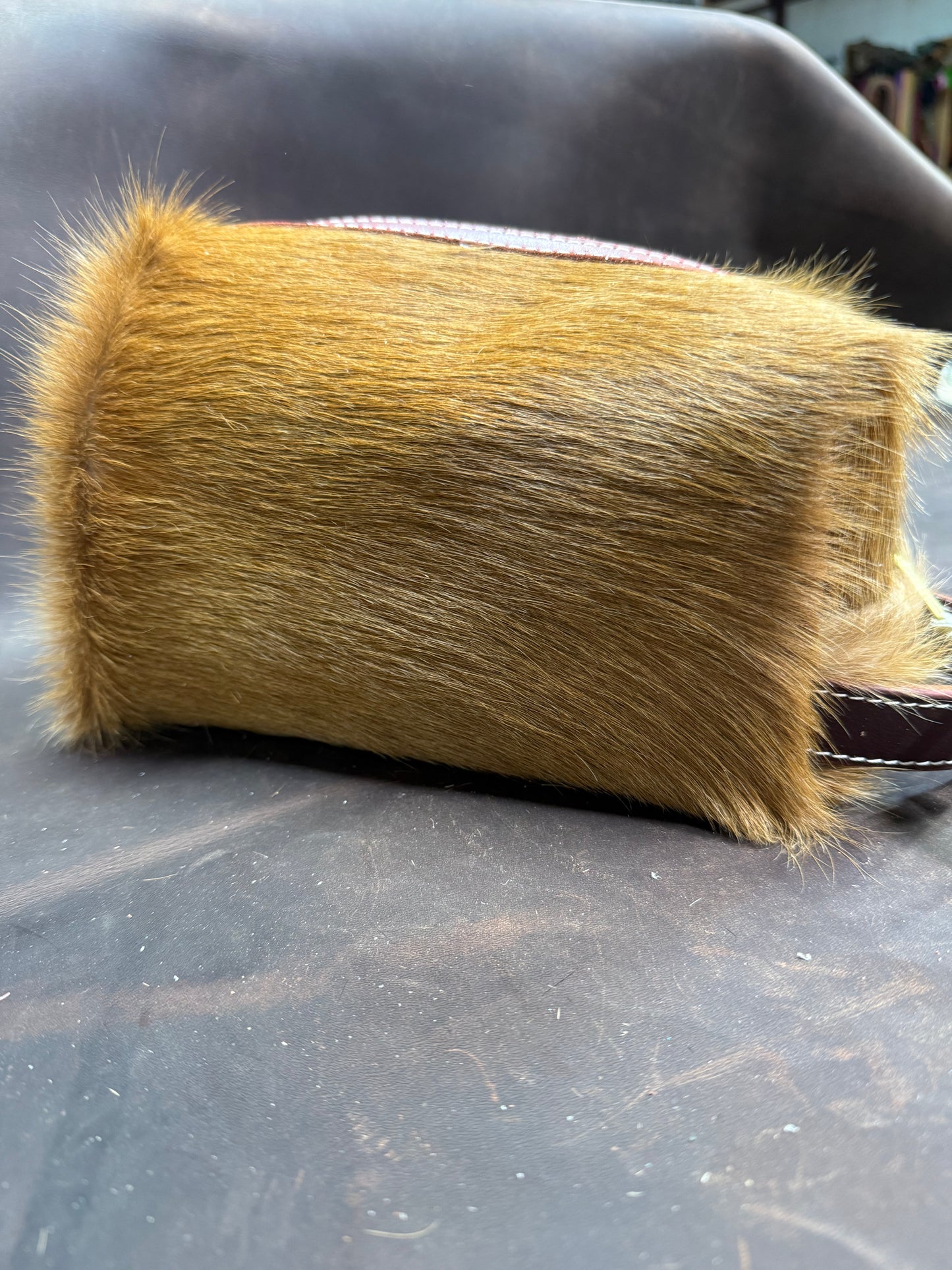 Brown hair on bag