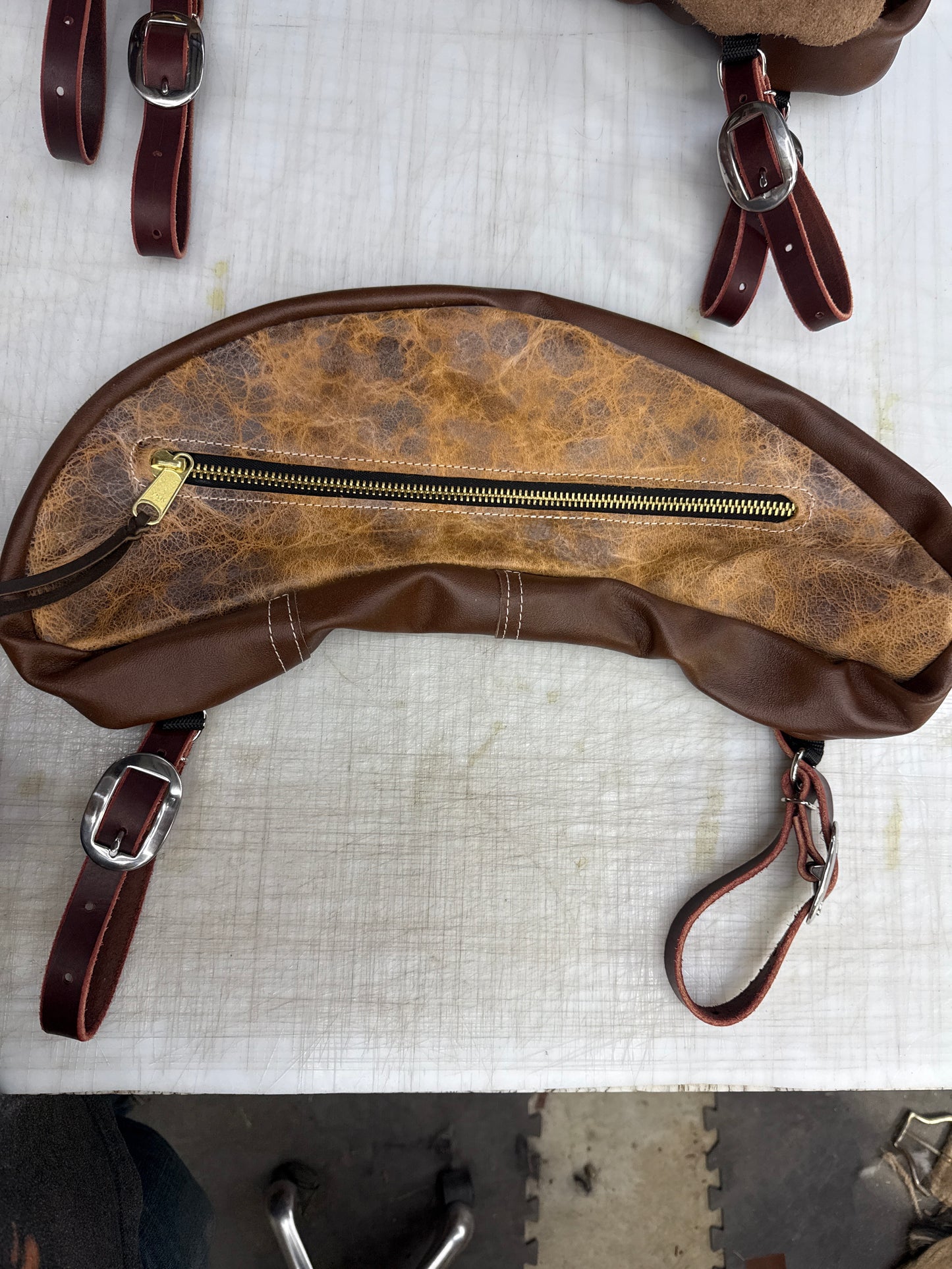 Distressed large cantle bag