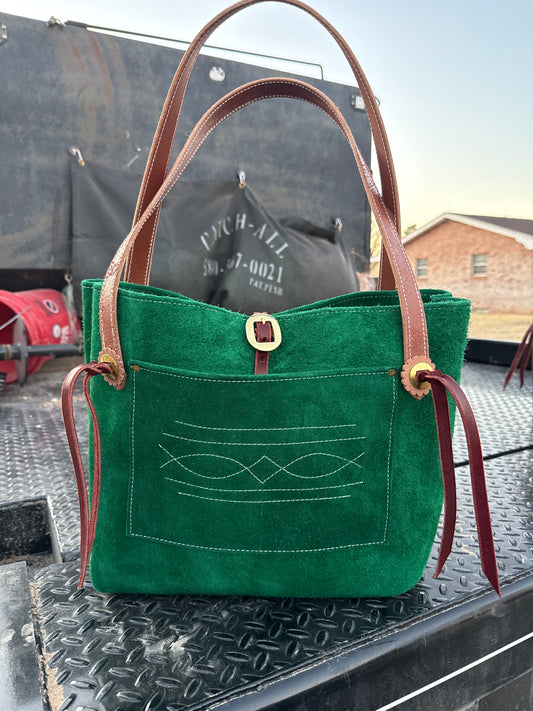 Emerald green ruff out tote