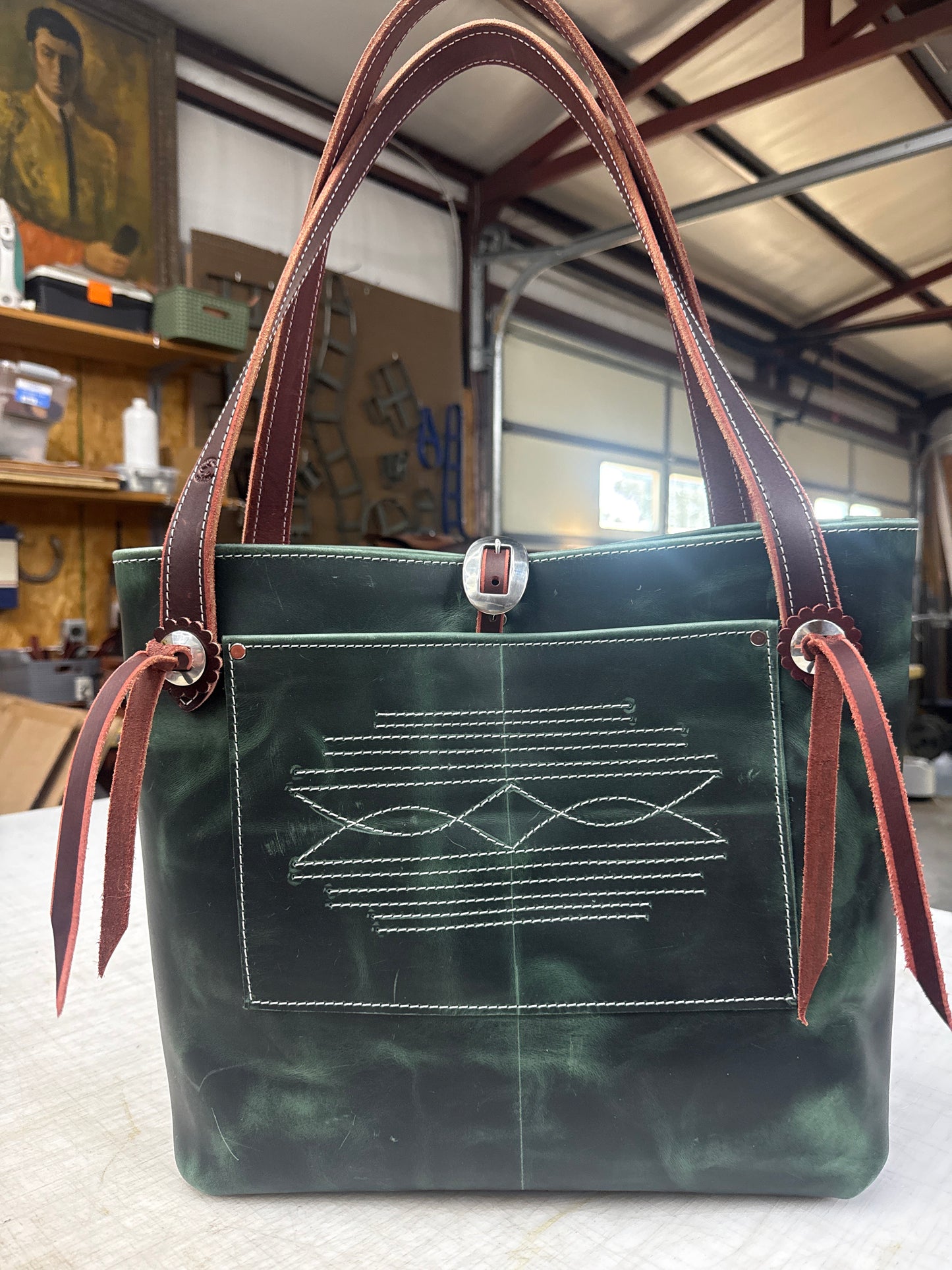 Green pull up tote