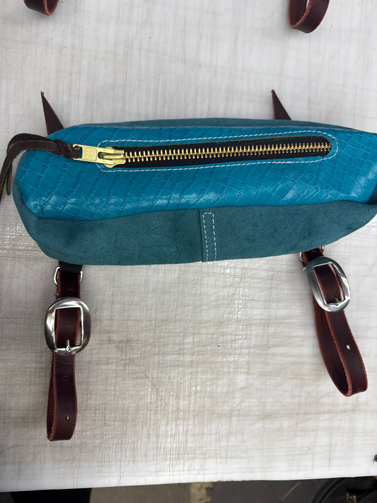 Blue croc small cantle bag