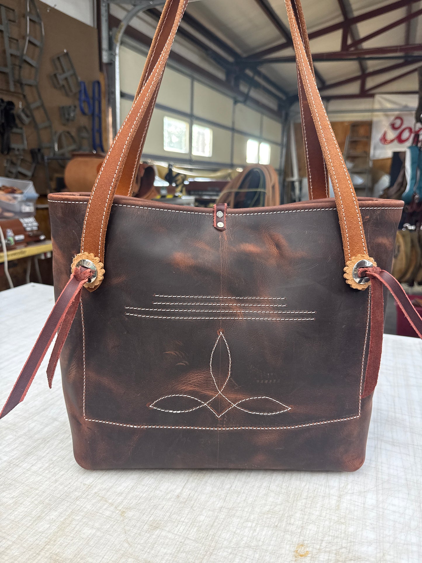Brown pull up tote