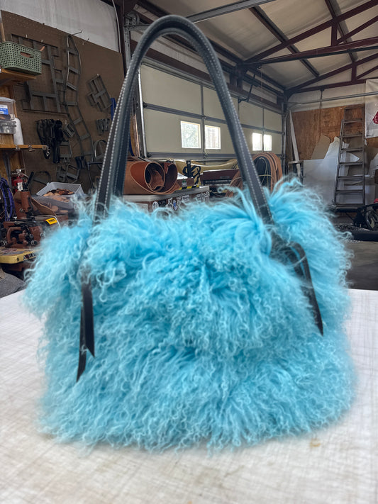 White & Turquoise Woolie Tote