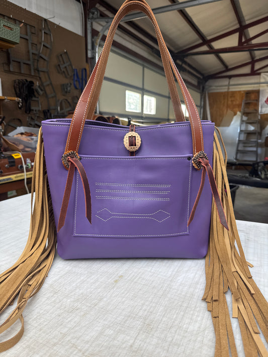 Purple tote with fringe