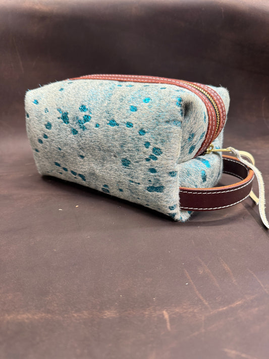 Blue acid wash hair on bag