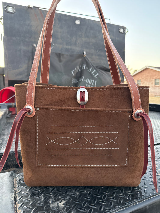 Brown ruff out tote