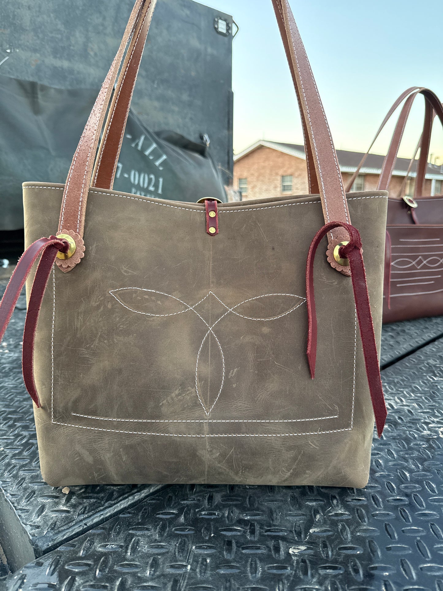 Brown pull up bag with brand