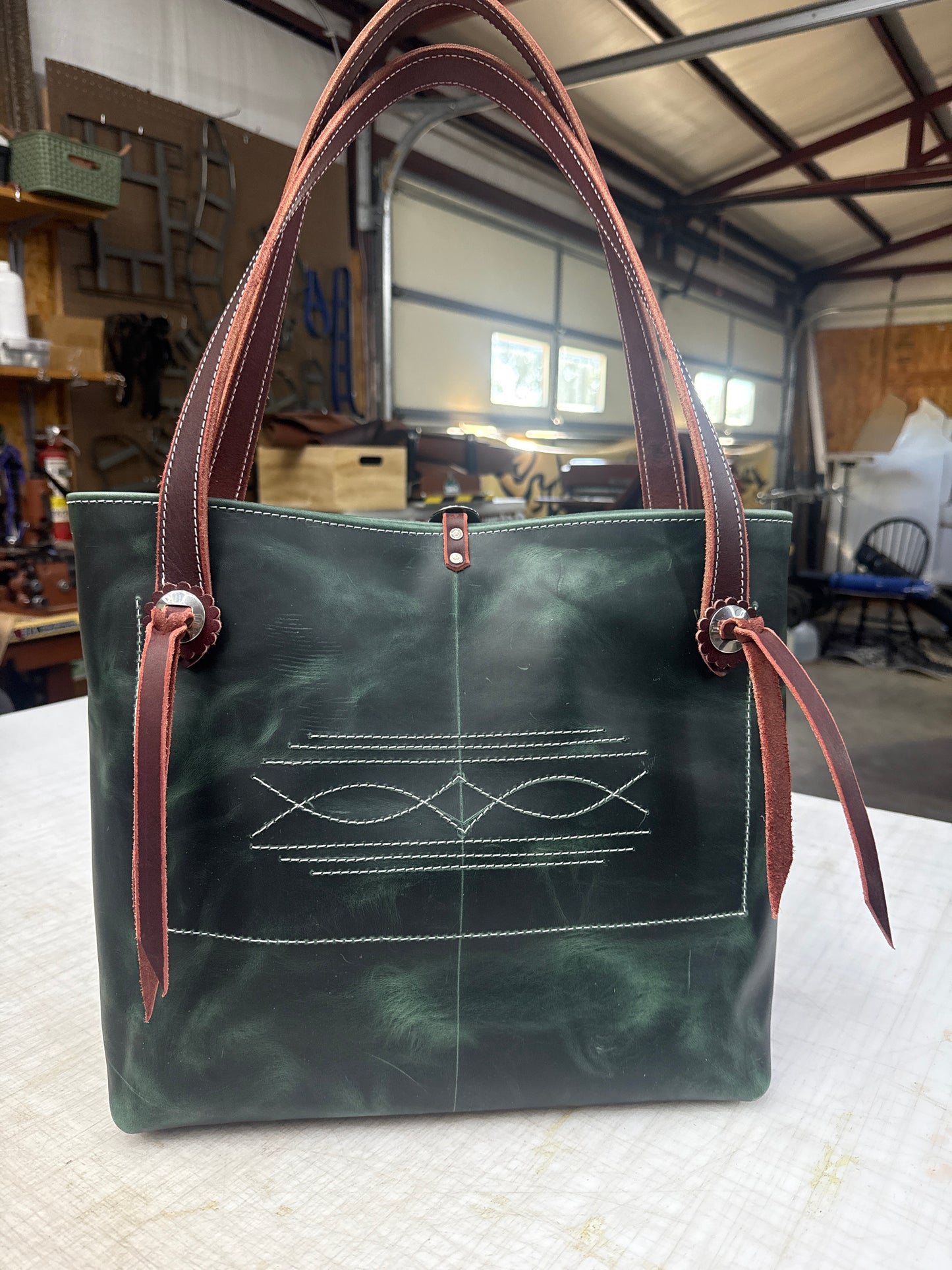 Green pull up tote