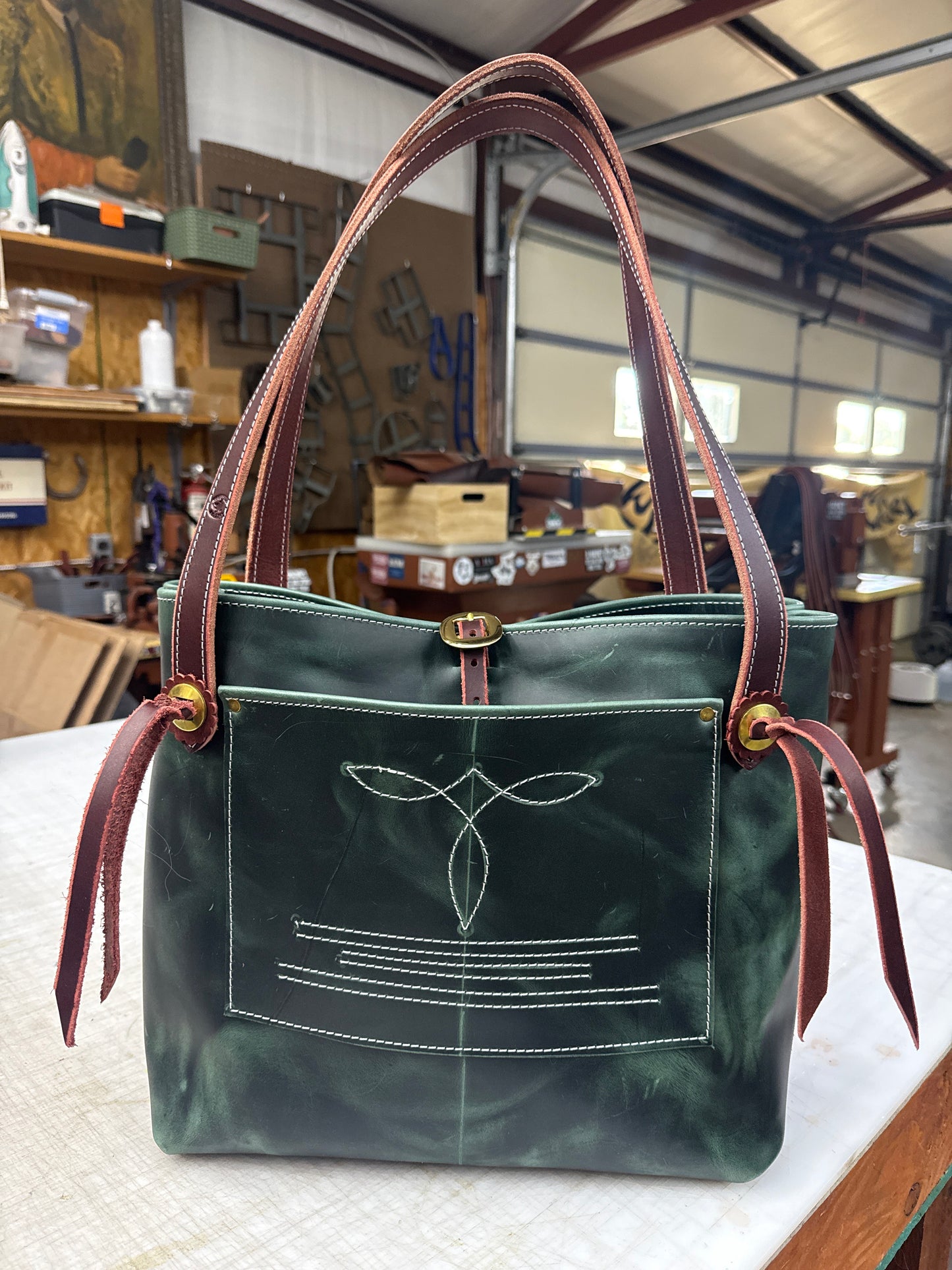 Dark Green Pull up tote