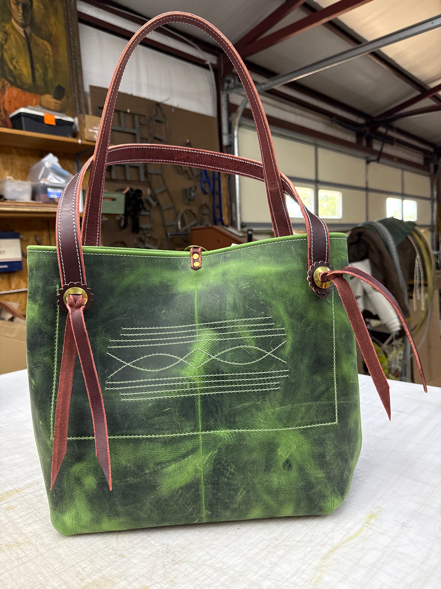 Green pull up Tote