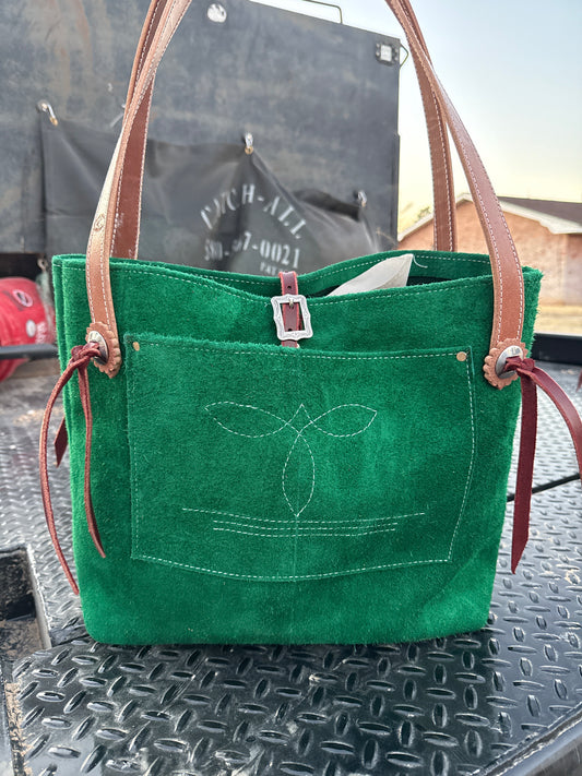 Emerald green ruff out tote