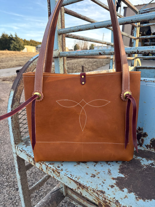 Tan stitched tote