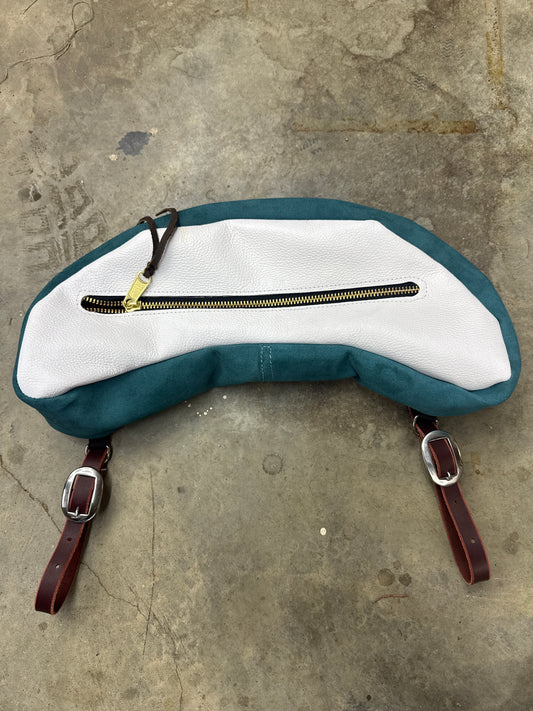 Large white with turquoise side cantle bag