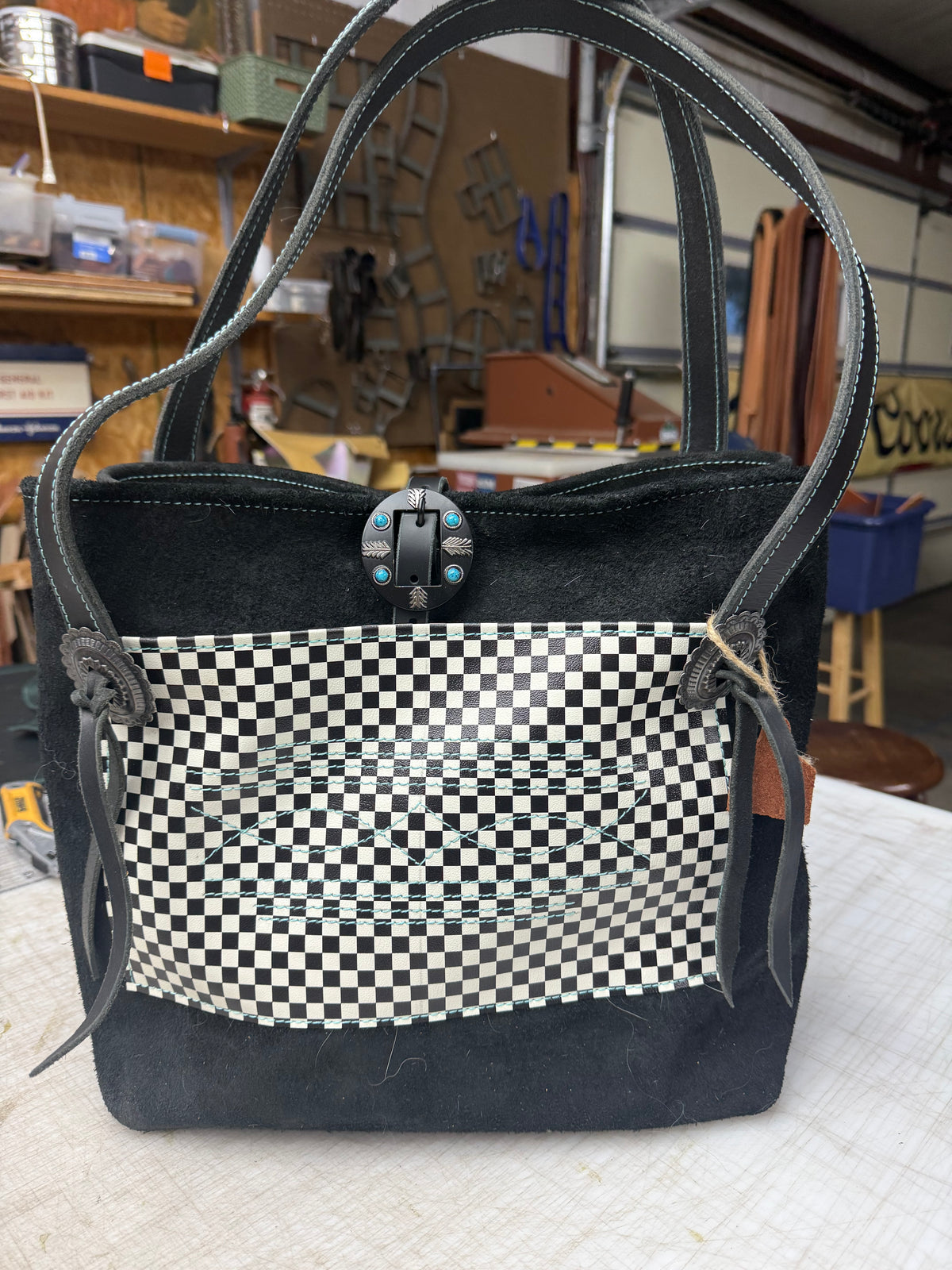 Black checker tote