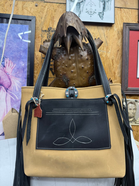 Tan and black tote