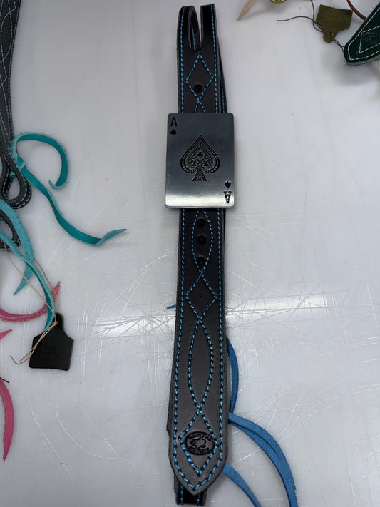 Black Ace with blue stitching