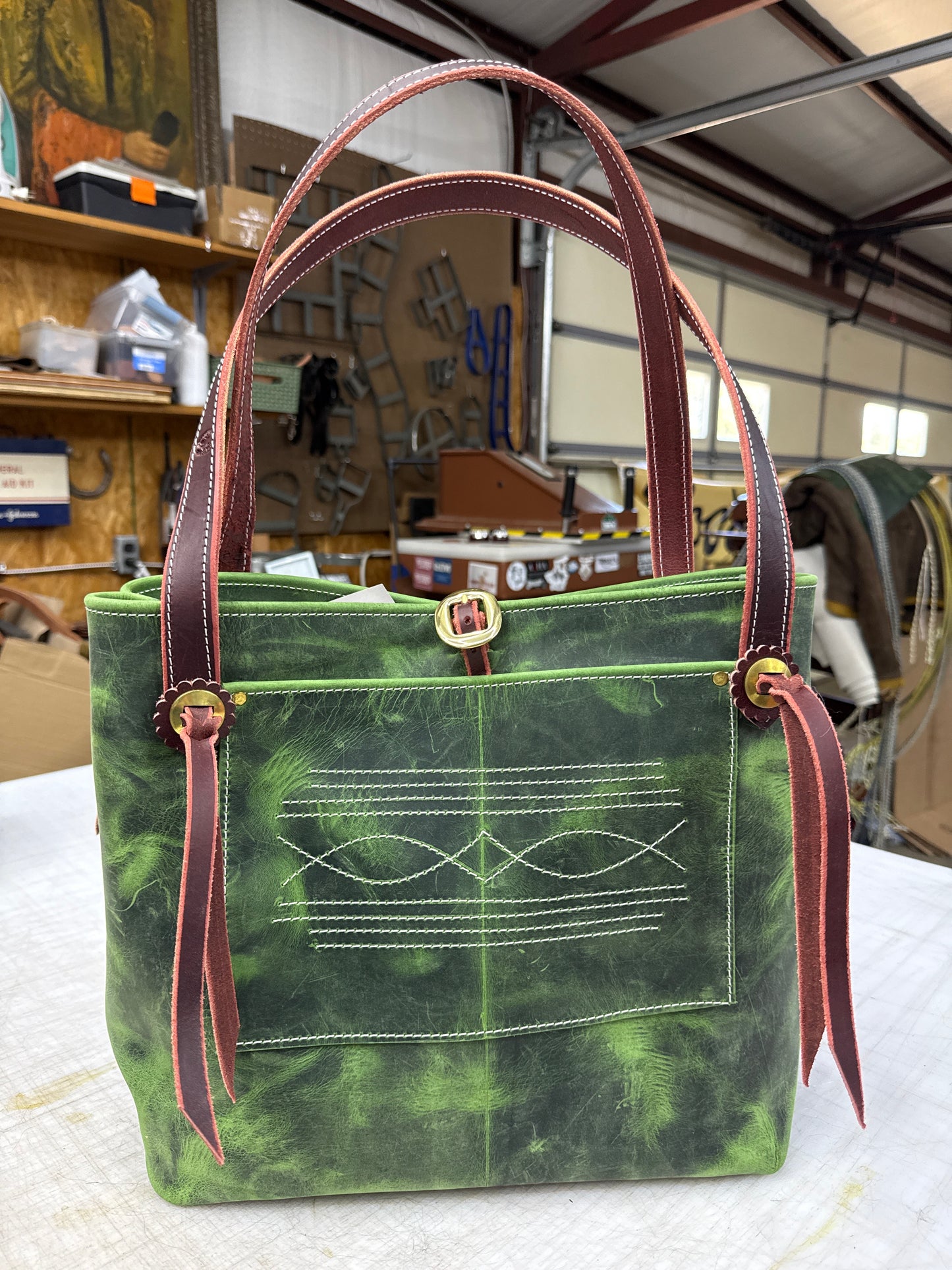 Green pull up Tote