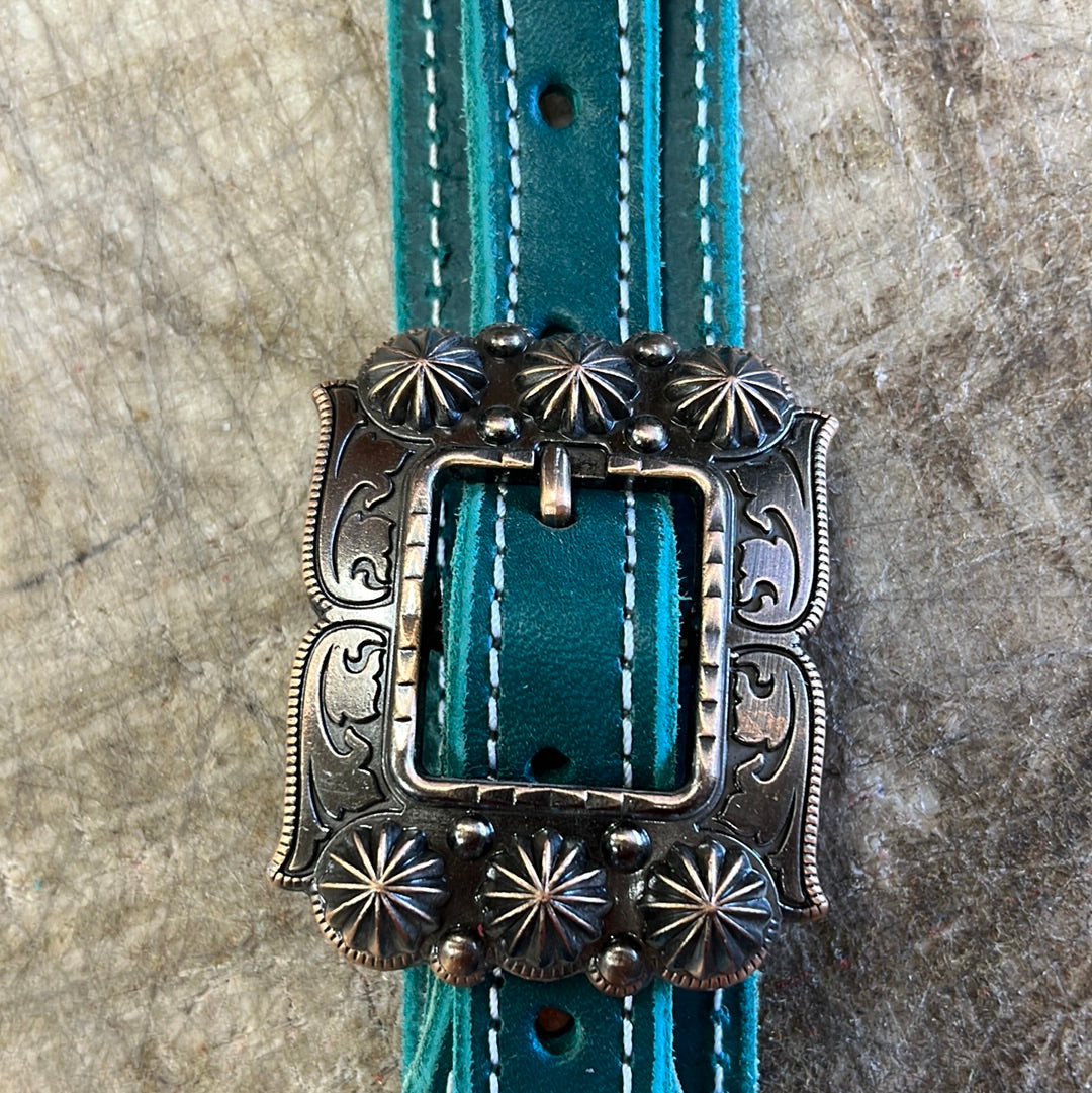 Green headstall with Horseshoe brand buckle