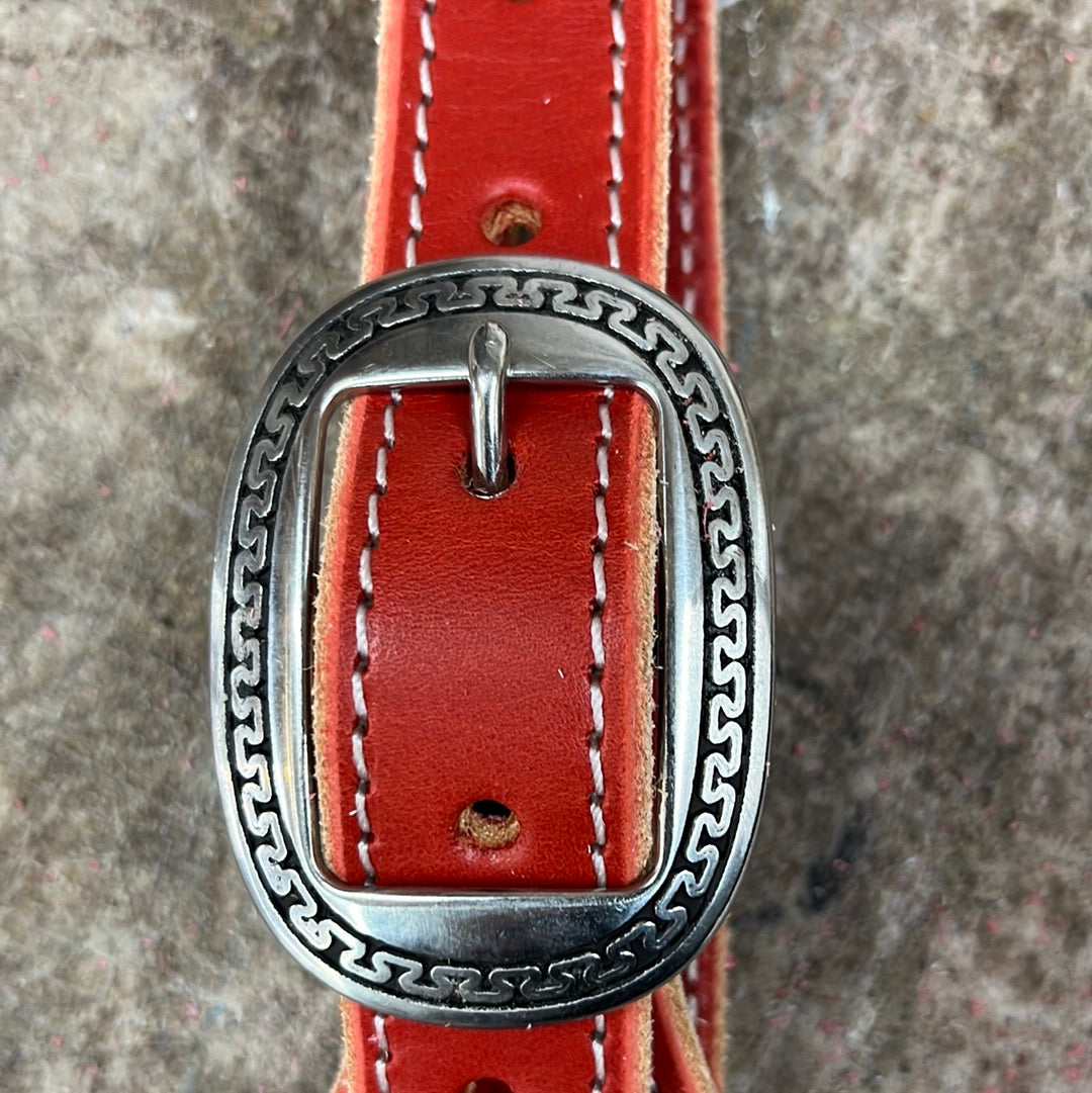 Red headstall with Horseshoe brand buckle